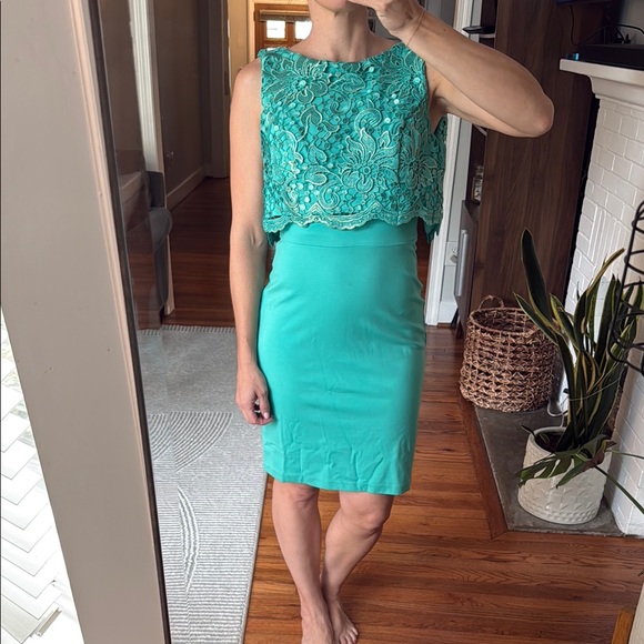 Eva Franco Turquoise Lace Midi Dress